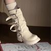 Белые ботинки на платформе женские 2025 новые летние ретро универсальные короткие ботинки брюки рыцарские ботинки облегающие ботинки