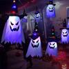LED Hanging Halloween Decoration Flashing Light Terrifying Mask Desk Ornament  Prop Glowing Wizard Ghost Hat Lamp Festive Decor