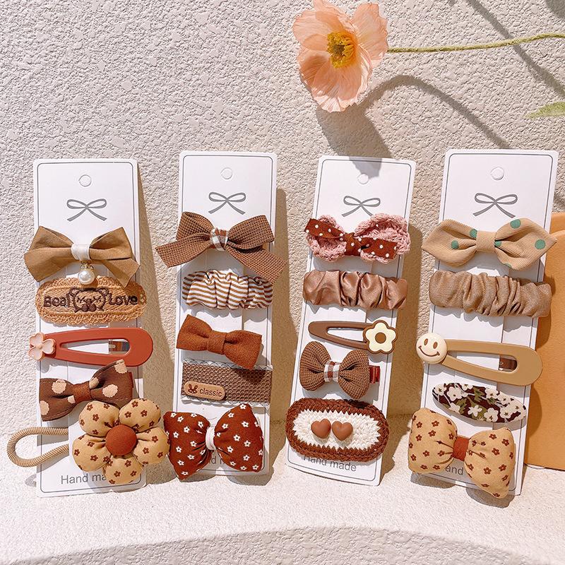 New Cute Coffee Cartoon Bow Princess Hairpins Set Women Girls Kids Hair Clips Barrettes Accessories Hairclip Headwear Headdress