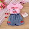 Girls' Fashion Set 2025 Summer Children's Pink Printed Short-sleeved Shirt + Shorts Set