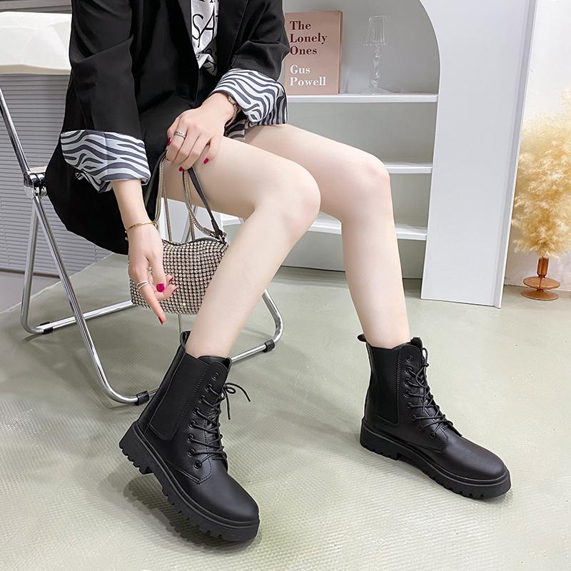 Size 42 Women Motorcycle Ankle Boots Wedges Female Lace Up Platforms Black Shoes Woman Botas Mujer