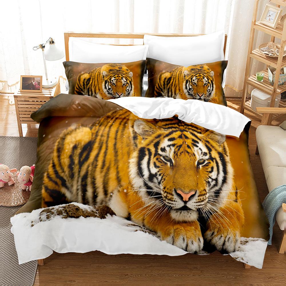 3D Fierce Beast Bedding Set Tiger Print Duvet Cover Pillowcase 2/3 Pieces AU180 * 210 Full Size Soft Zippered Home Textile
