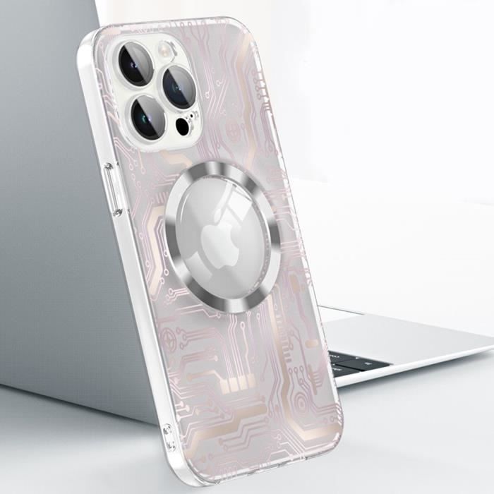 Coque de protection pour iPhone 15 - Motif Circuit Electrique - Antichoc - Translucide - Cercle Magnétique