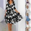 Women Spring Summer Flower Pattern Print V-Neck High Waist Casual Dresses