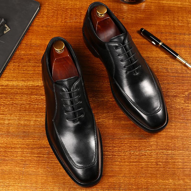 Leather Shoes Men's Business Attire Pointed Toe Versatile Lace Up Office Fashion Retro Shoes for Men Black Italian Shoes Men