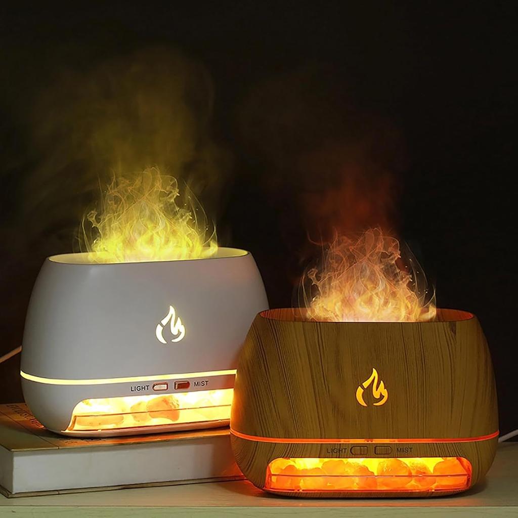 Flame Fire Salt Rocks Diffuser Humidifier Wood Grain Simulation Oil Humidifier Aromatherapy Machine