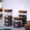 Kitchen High Borosilicate Glass Sealed Jar Canister Glass Container Wood Lid Food Storage Jar Coffee Bean Wheaten Grain Oat Can