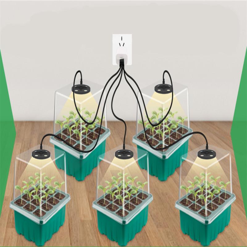 5pcs Seedling Tray with Led Grow Lights Plant Seed Starter Tray Kit Greenhouse Growing Trays with Light Useful Garden Tool