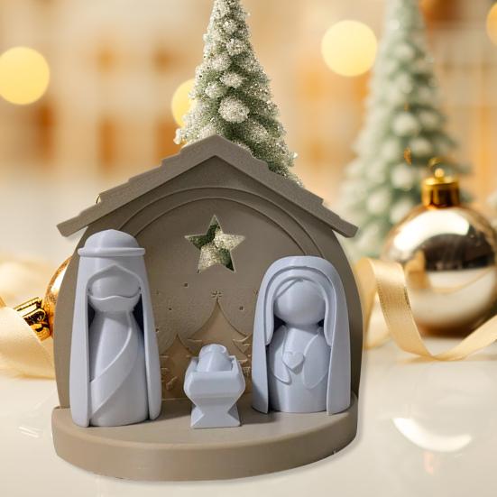 Nativity Set Figurine Lighted Jesus Nativity Scene Collection with Manger And Figures for Christmas