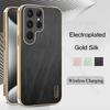 Gold Silk Texture Leather Phone Plating Case For Samsung Galaxy A55 A54 A53 A52 A35 A16 A06 A34 A33 5G Electroplated Tough Cover