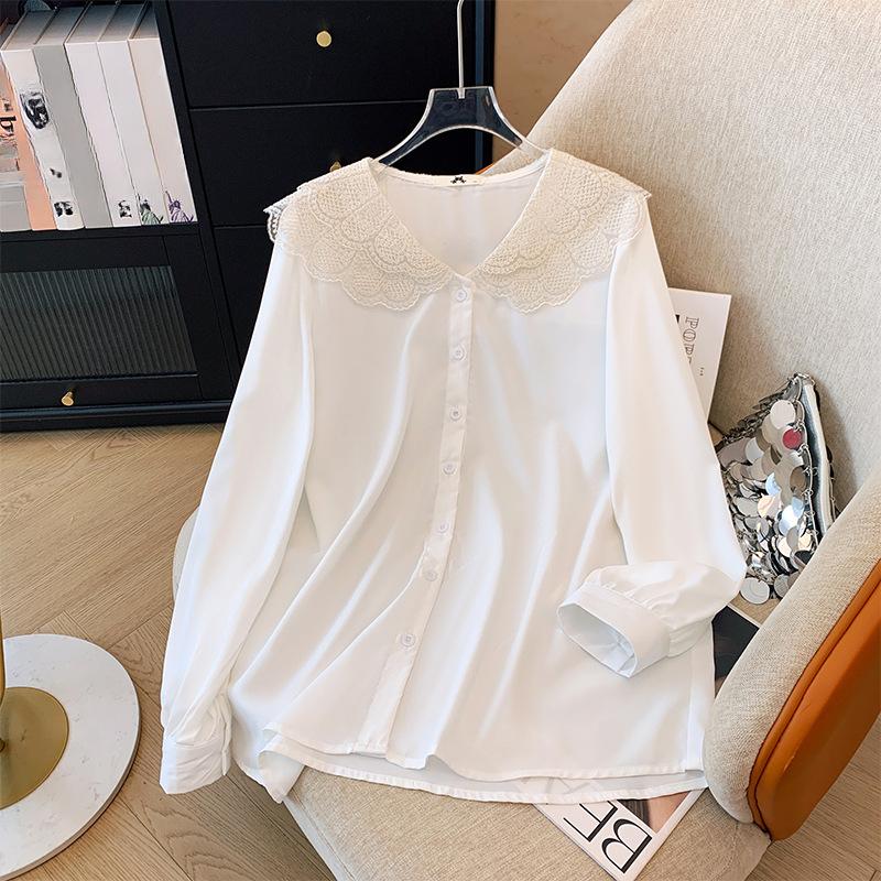Spring and Autumn Plus Size Women's Shirt Doll Collar Shirt
