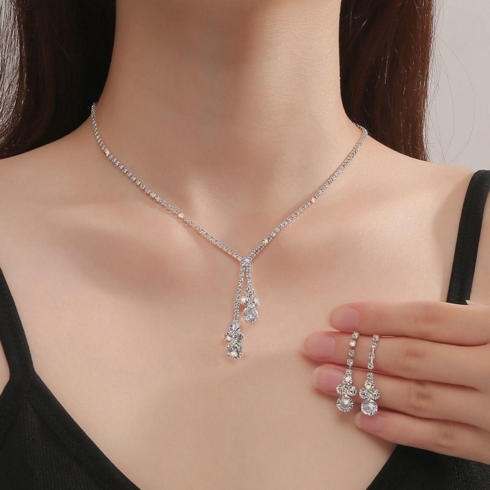 Anniversary Gift Bridal Wedding Jewelry Set Dangle Earrings Water Drop Earrings Women Necklace