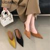 Fashion SUOJIALUN 2025 Autumn Women Slipper Fashion Pointed Toe Sahllow Slip On Mules Shoes Thin High Heel Outdoor Dress Sandal Pumps