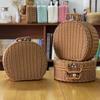 Round Rattan Woven Luggage Box Large Capacity Picnic Basket Vintage Wicker Suitcase for Home