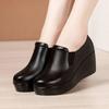 Simple and Casual Work Shoes 2024 New Style Deep Mouth Waterproof Platform Heel Anti Slip Comfortable Women's Leather Shoes