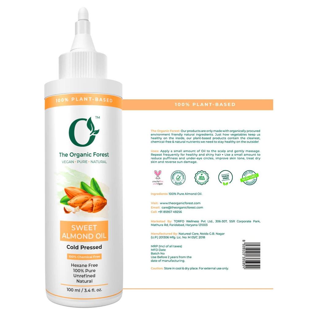 Sweet Almond Oil for Hair, Skin & Massage - 100% Pure,