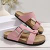 2024 New Fashion Versatile Solid Color Buckle Women's Slippers Open Toe Beach Comfortable Flat Heel Shallow Mouth Women's Shoes