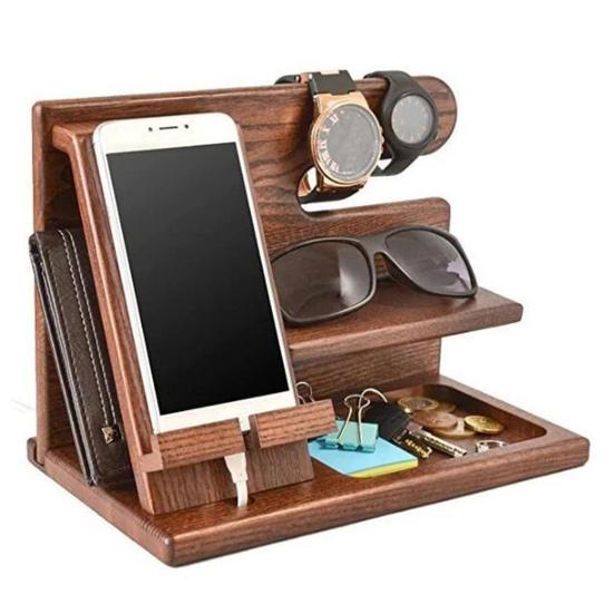 Phone Charging Stand Wooden Desk Organizer Rack Stable Groove Design Mobile Phone Holder for Home Room