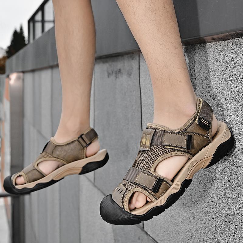 Fashion Summer Men Sandals Genuine Leather Mens Casual Shoes Outdoor Men Leather Sandals for Men Beach Shoes Roman Mens Shoes