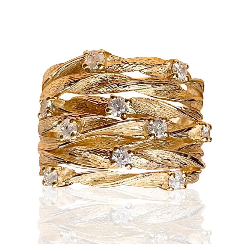 Wrapped Vine Ring Women'S Fashionable Yellow And Gold Wide Version Multi-Ring Accessories, Star Zircon Bird'S Nest Ring