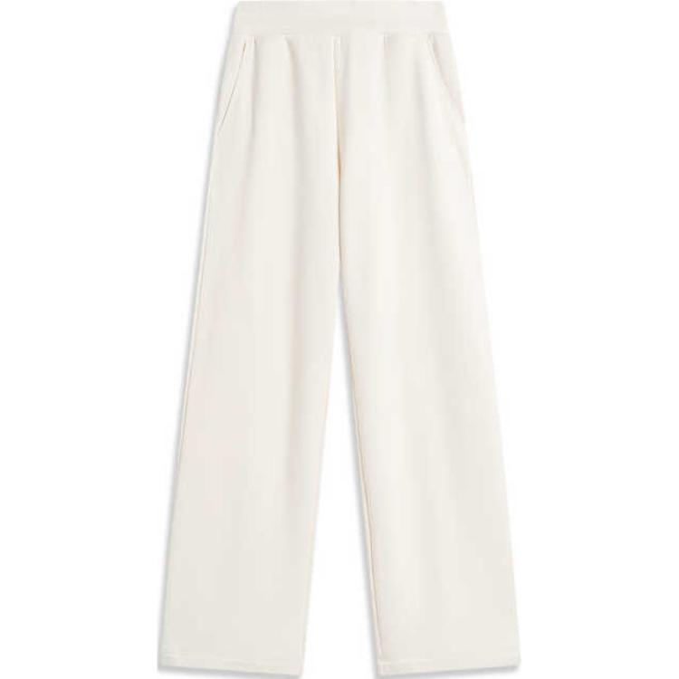 Li Ning Comfortable Simple Loose Straight Leg Casual Pants Women Bottoms Off-White AKLU280-2