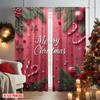 2pcs 2D Flat Printing Christmas Curtain Christmas Candy Cane Versatile Polyester Fabric Without Electricity Festive Holiday for