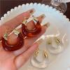 Personality Exaggeration Transparent and Red U-shape Hoop Earrings for Women Charm Amber Acrylic Dangle Zircon Accessory Gift