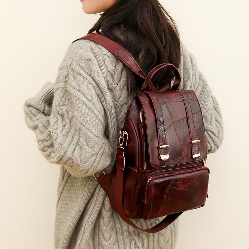 Backpack Women's Bag Fashion Large Capacity Retro Soft Leather Women's Backpack