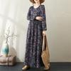 Autumn Literary Plus Size Loose Print Round Neck Long Sleeved Dress for Women Dresses