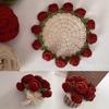 Handmade Crochet Flower Coasters Vintage Rose Flower Bouquet Coaster Unique Coffee Table Decor Accessories