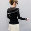 Spring Autumn Women's Ruffles Hotfix Rhinestone T-Shirt Elegant Full Sleeve O-neck Tees Slim Ladies Tops