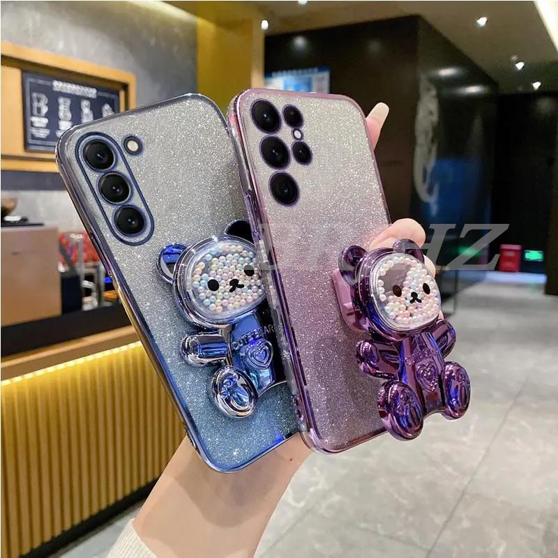 Quicksand Bear Holder Lanyard Glitter Phone Case For Infinix Hot 40 40i 30 30i 20 12 11S 11 10 9 Play NFC Zero 30 Bracket Cover