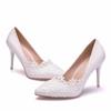 White Lace Flower Pumps Womens Elegant Wedding Shoes Bride High Heels Platform Ladies Wedges Party Dress Stiletto