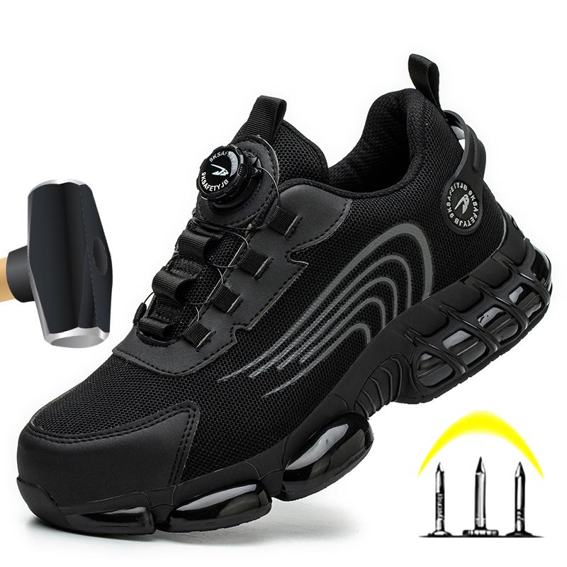Rotary Buckle Work Boots For Men Safety Steel Toe Shoes Breathable Indestructible Anti-Smash Shoes Puncture-Proof Work Shoes