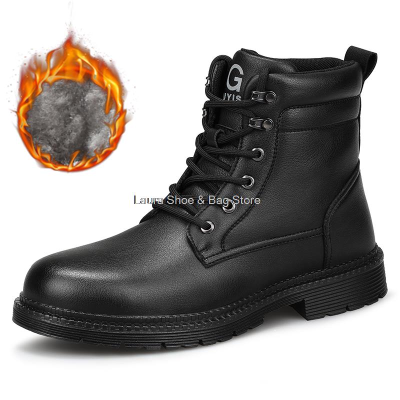 Fashion Waterproof Leather Safety Boots For Men Winter Boots Steel Toe Black Work Boots Indestructible Industrial Safety Shoes Man Shoes