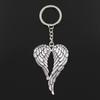 Fashion 30mm Key Ring Metal Key Chain Keychain Jewelry Antique Bronze Silver Color Plated Angel Wings 67x42mm Pendant