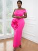 Off Shoulder Fuchsia Prom Dresses for Women Sexy Strapless Appliques Floral Flower Summer Slit Wedding Bridesmaid Guest Evening Growns