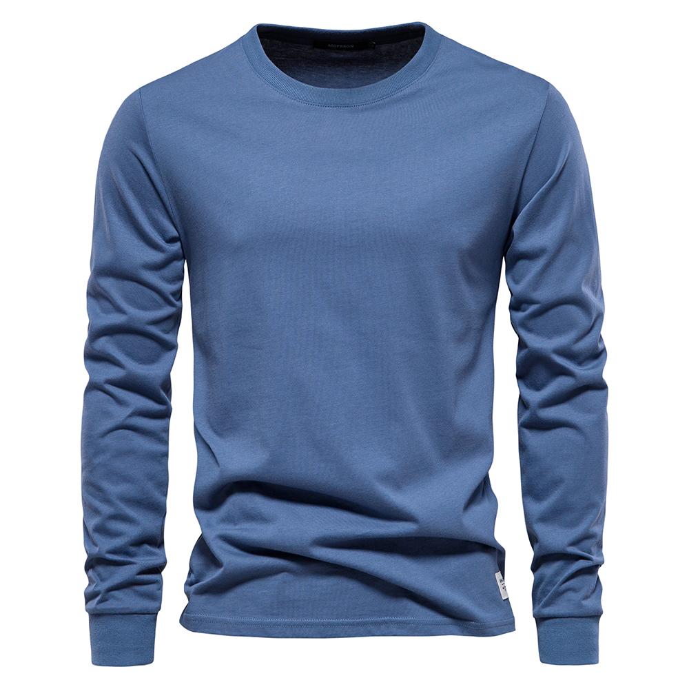 TrendHub Solid Color Cotton T Shirt Men Casual O-neck Long Sleeved Mens Tshirts Spring Autumn High Quality Basic T-shirt Male