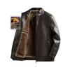 Men's Middle-Aged & Elderly Leather Jacket - Autumn/Winter, Warm, Thick, Windproof, Cycling Outerwear.