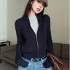 A Semi-high-neck Knitted Cardigan Sweater Jacket for Women In Early Autumn with A Zipper Design, A Slim Short Long-sleeved Top