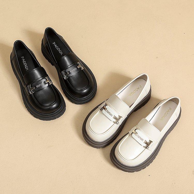 Platform Loafers Women's 2025 New Spring and Autumn Heightening Shoes Women's Shoes Small Leather Shoes Women's Versatile Black Shoes Single Shoes