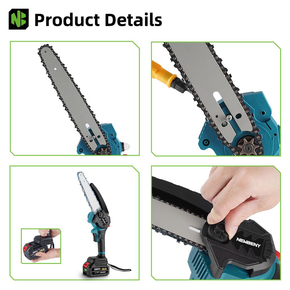Newbeny 8-Inch Cordless Chainsaw with Brushless Motor 1500W Electric Pruning Saw for Wood Cutting Tree Trimming Gardening with Makita 18V Battery