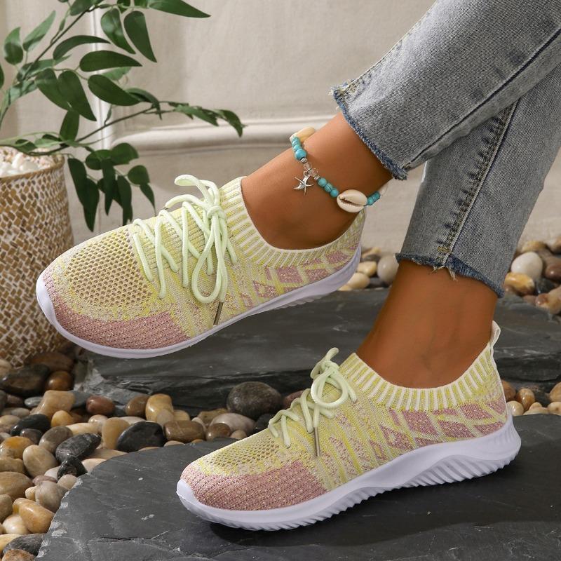 Breathable Knitting Platform Sneakers Women Fashion Mix Color Non-Slip Sports Ladies Comfortable Slip-On Flat Heel Casual Shoes