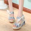 Ladies Shoes Wedge with Platform Waterproof Bow Super-high Heel Wedges Women's Sandals Print On Sale Casual Vip Quality Designer