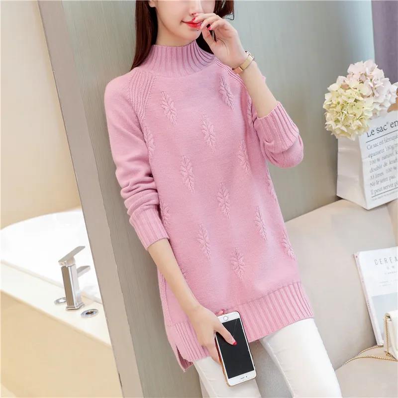 Women's Sweater Mid Length Loose Bottoming Shirt Half Turtleneck Large Size Knit Sweater Top