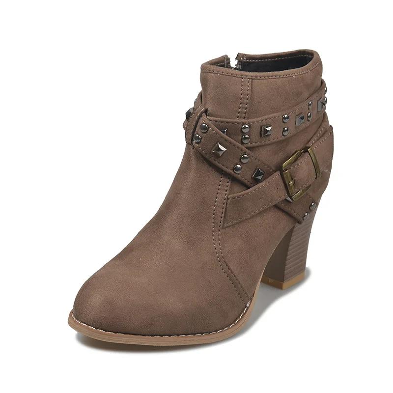 Autumn Winter Women Boots Zipper Rivet  Suede Women Winter Boots Cotton Ankle  Women's Shoes Round Toe Shoes 2024