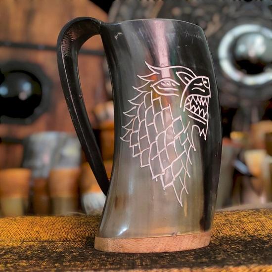 Set of 2 Viking Horn Mug Set Wooden Base Option Medieval Mead Ale Drinking Cup Gift for Him, Her, Christmas, Birthday