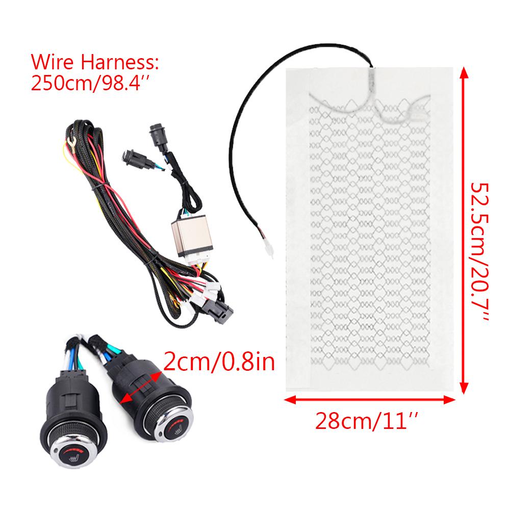 12V Universal Seat Heating Pad Carbon Fiber 4-Piece (two Seats) 6-Speed Dual Switch 52.5x28cm Winter Warm Heating Seat Pad