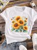 (Asian Size) Women Watercolor Lovely Flower Clothing Casual Tees Top Short Sleeve T Shirt Tee Fashion Print Ladies Female Graphic T-shirts