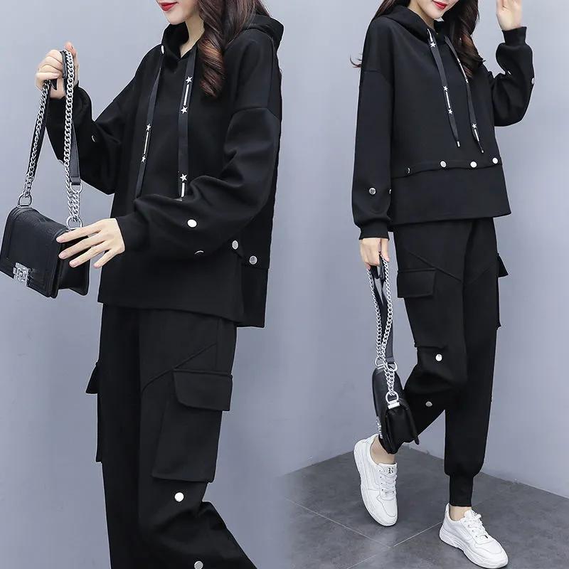 Casual Sports Suit Women's Autumn and Winter Fat Sister Loose and Thin All-match Large Size Western Style Age-reducing Fashion Two-piece Suit